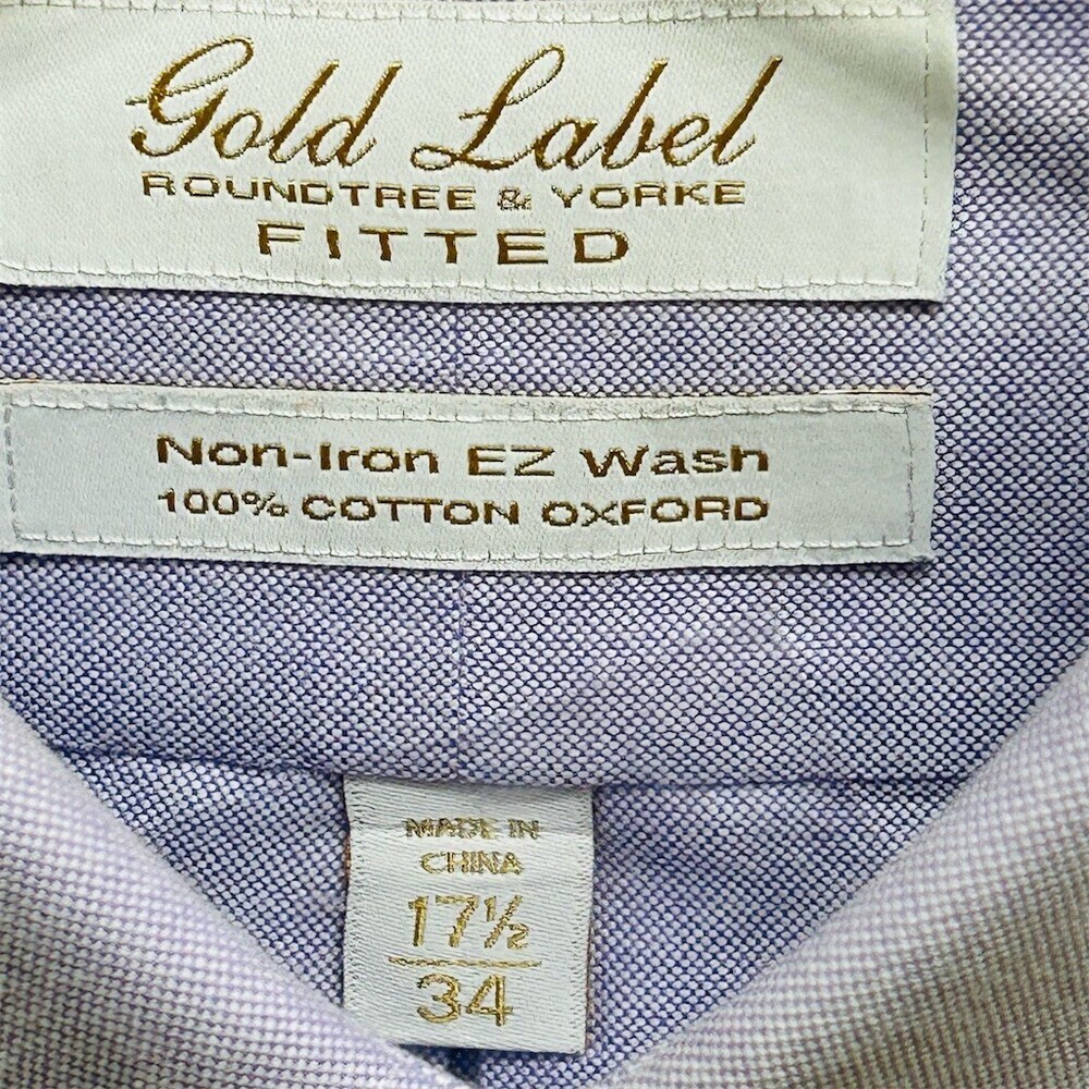 Roundtree & Yorke Dress Shirt Mens 17.5 34/35 Purple Slim Button-Down - Picture 3 of 8